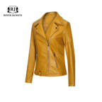 Womens Mustard Bike Moto Riding Cafe Racer Retro Leather Jacket