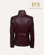 Leather Jacket for Women Military Style Cherry Plum Slim Fit