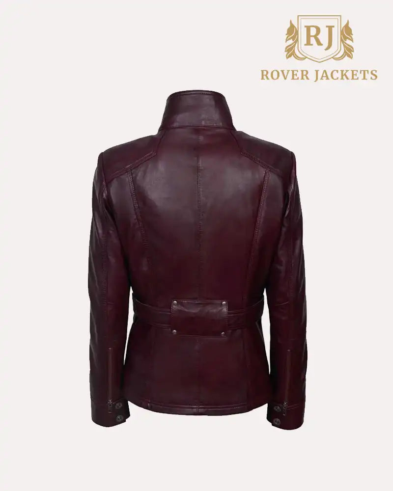 Leather Jacket for Women Military Style Cherry Plum Slim Fit