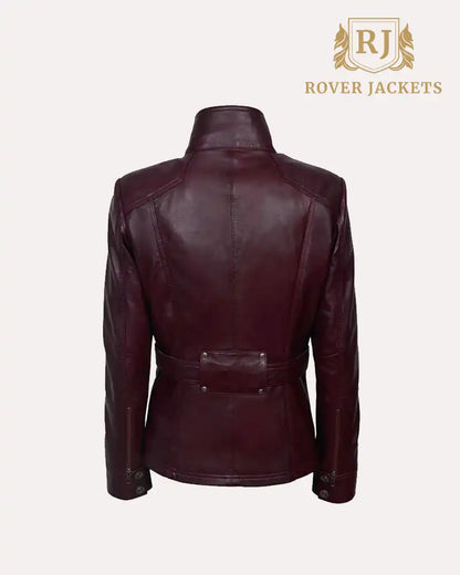 Leather Jacket for Women Military Style Cherry Plum Slim Fit