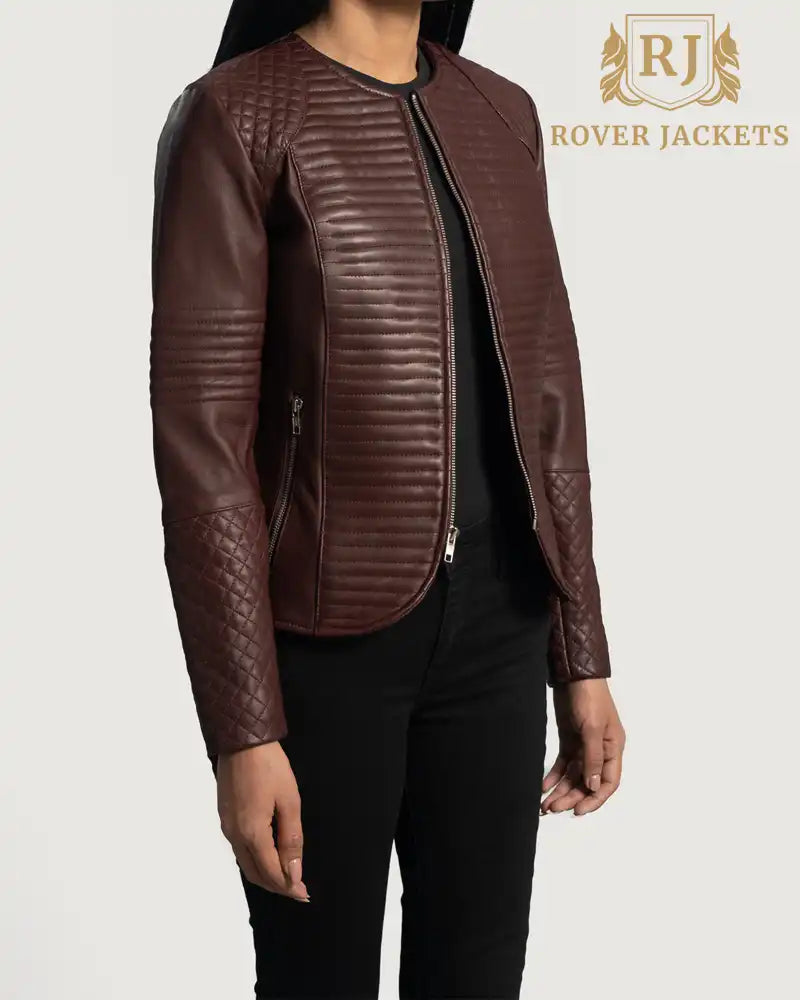 Maroon Leather Jacket Nexi Quilted