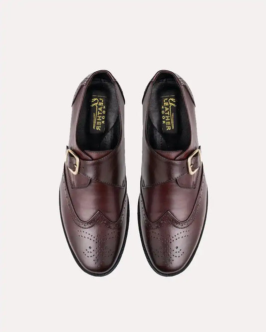 Maroon Wingtip Brogue Single Monk Strap Loafer