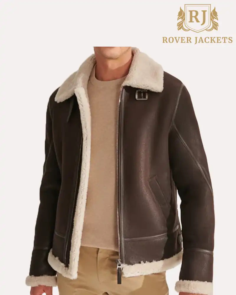 Men Brown Pilot Shearling Leather Aviator Jacket