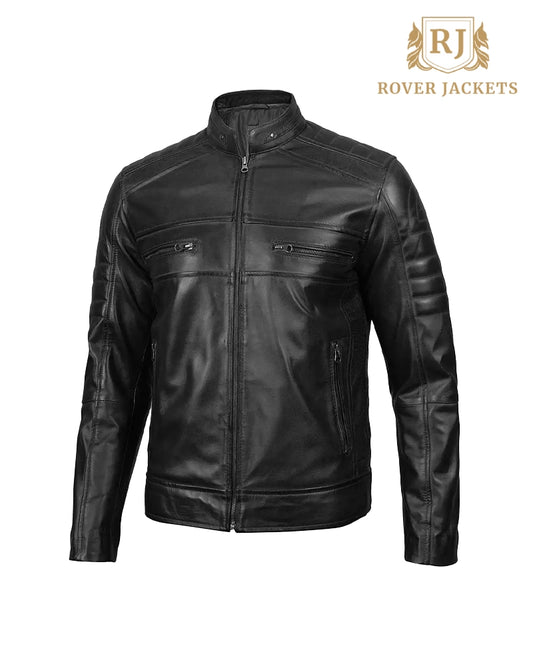 Men's Austin Cafe Racer Black Leather Jacket