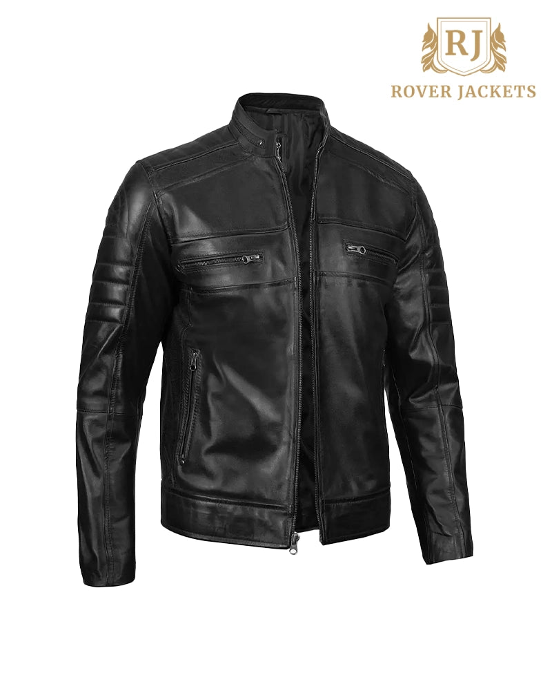 Men's Austin Cafe Racer Black Leather Jacket