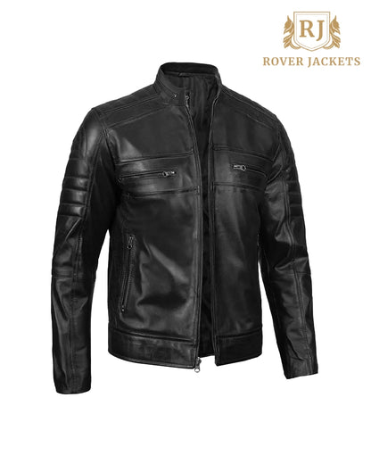 Men's Austin Cafe Racer Black Leather Jacket