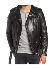 Mens Biker Leather Jacket In Black