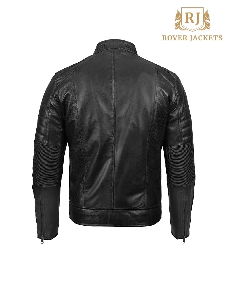 Men's Austin Cafe Racer Black Leather Jacket