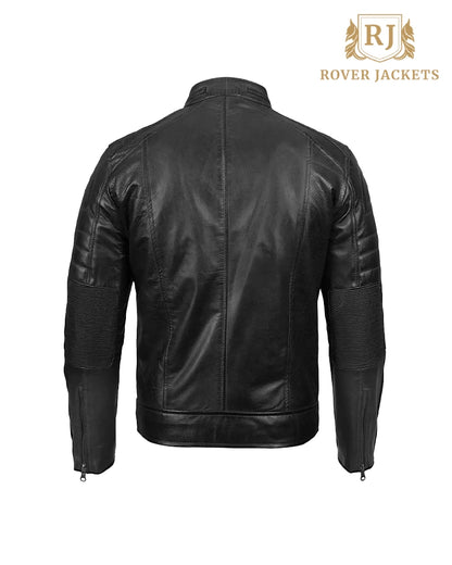 Men's Austin Cafe Racer Black Leather Jacket