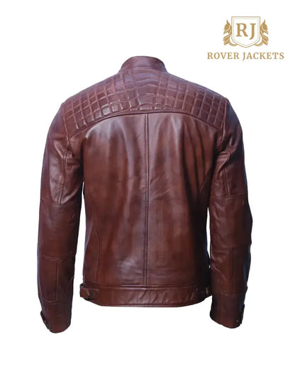 Men's Premium Brown Leather Jacket - Stylish Motorcycle Jacket with Quilted Shoulders