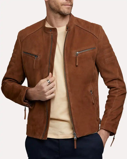 Mens Express Genuine Suede Biker Leather Jacket