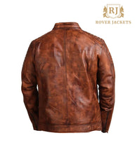 Men's Handmade Distressed Vintage Waxed Cafe Racer Leather Jacket