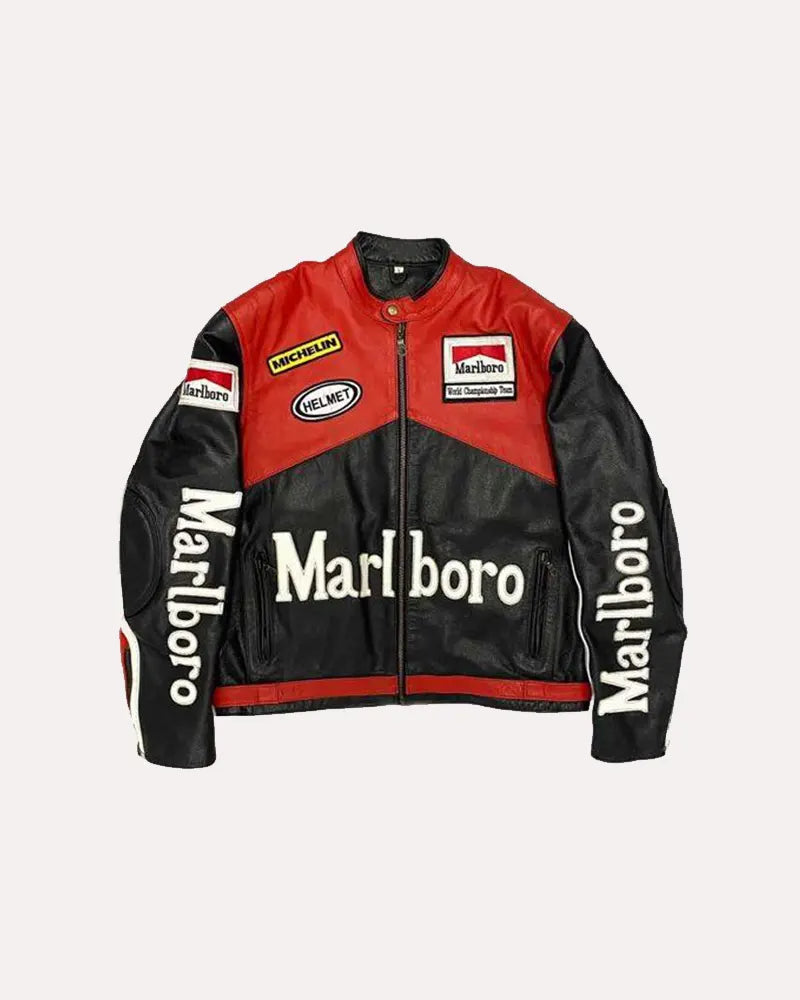 Red & Black Mens Leather Marlboro Jacket