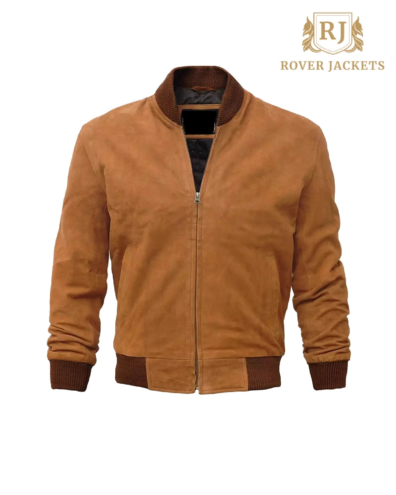 Men's Light Brown Premium Suede Bomber Jacket