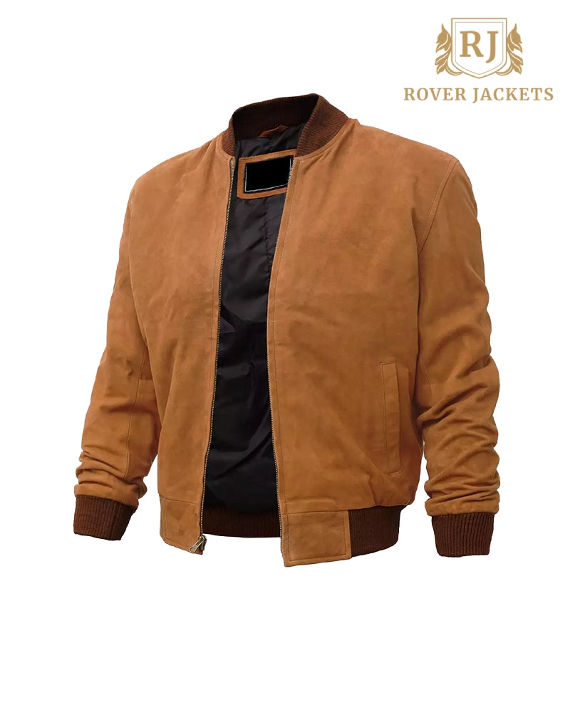 Men's Light Brown Premium Suede Bomber Jacket