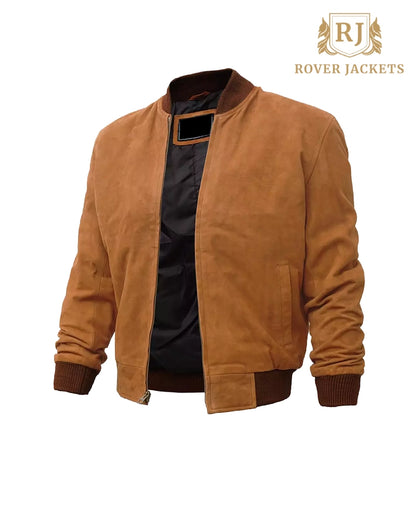 Men's Light Brown Premium Suede Bomber Jacket