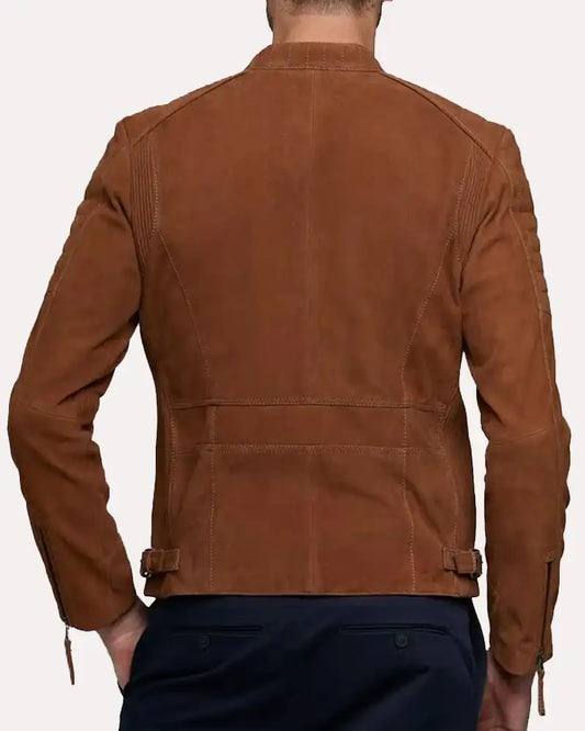 Mens Padded Express Genuine Suede Biker Leather Jacket