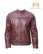 Men's Premium Brown Leather Jacket - Stylish Motorcycle Jacket with Quilted Shoulders