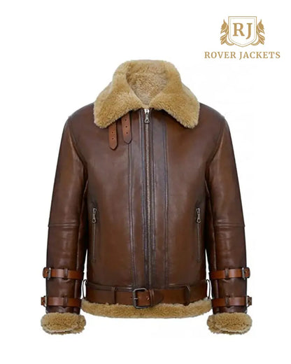 Men's Premium Shearling B3 Bomber Jacket with Belt