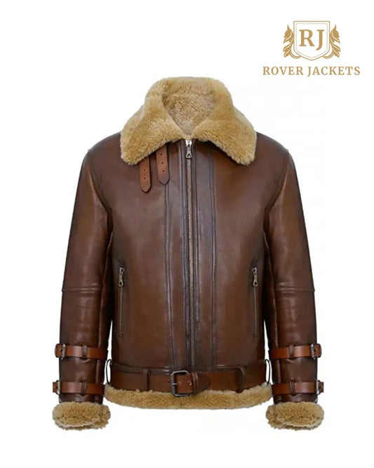 Men's Premium Shearling B3 Bomber Jacket with Belt