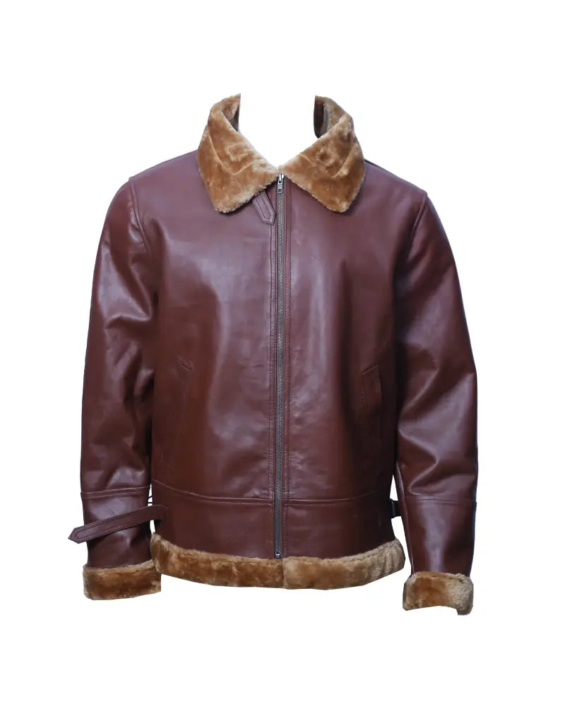 Men's Shearling Leather Aviator Jacket - Warm and Stylish