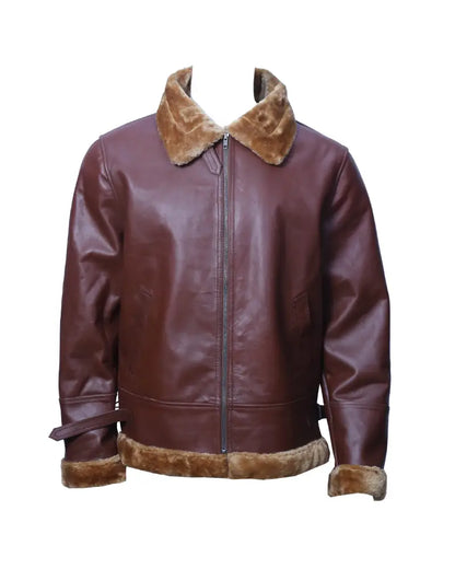 Men's Shearling Leather Aviator Jacket - Warm and Stylish