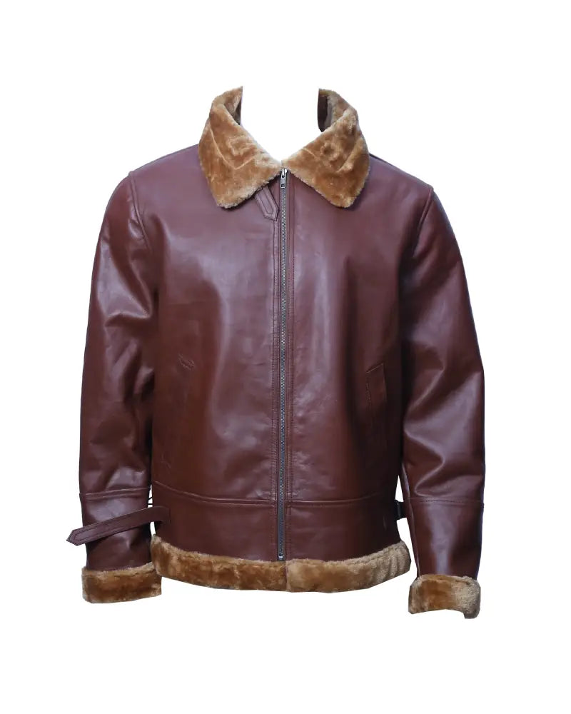 Men's Shearling Leather Aviator Jacket - Warm and Stylish