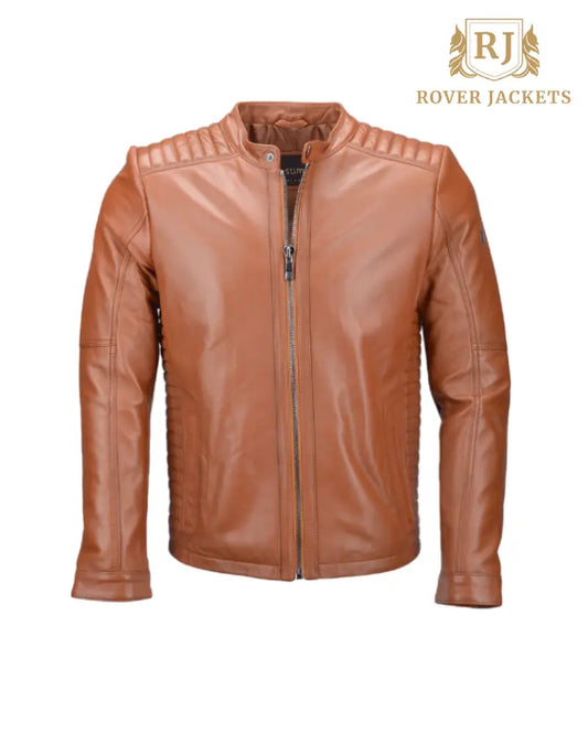 Men's Venom Vegetable Tanned Leather Ribbed Biker Jacket Tan