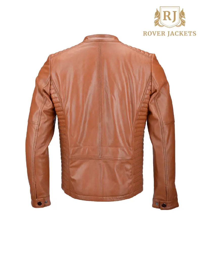 Men's Venom Vegetable Tanned Leather Ribbed Biker Jacket Tan