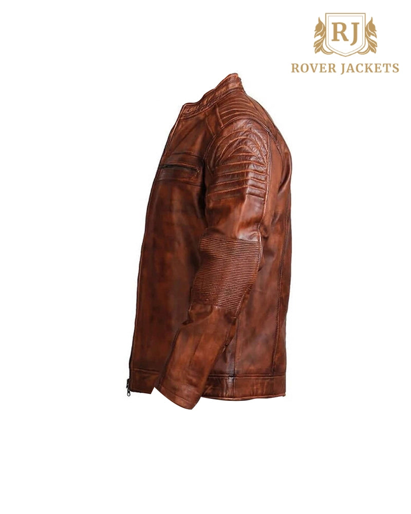 Men's Handmade Distressed Vintage Waxed Cafe Racer Leather Jacket