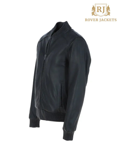 Mens 2436 Black Leather Bomber Jacket