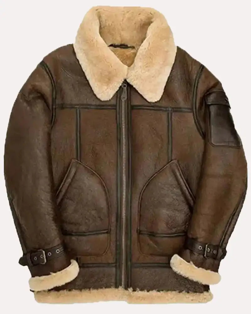 Brown Shearling Leather Jacket Mens B3 Aviator