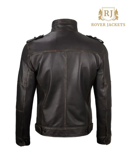 Mens Ruboff Dark Brown Leather Biker Jacket