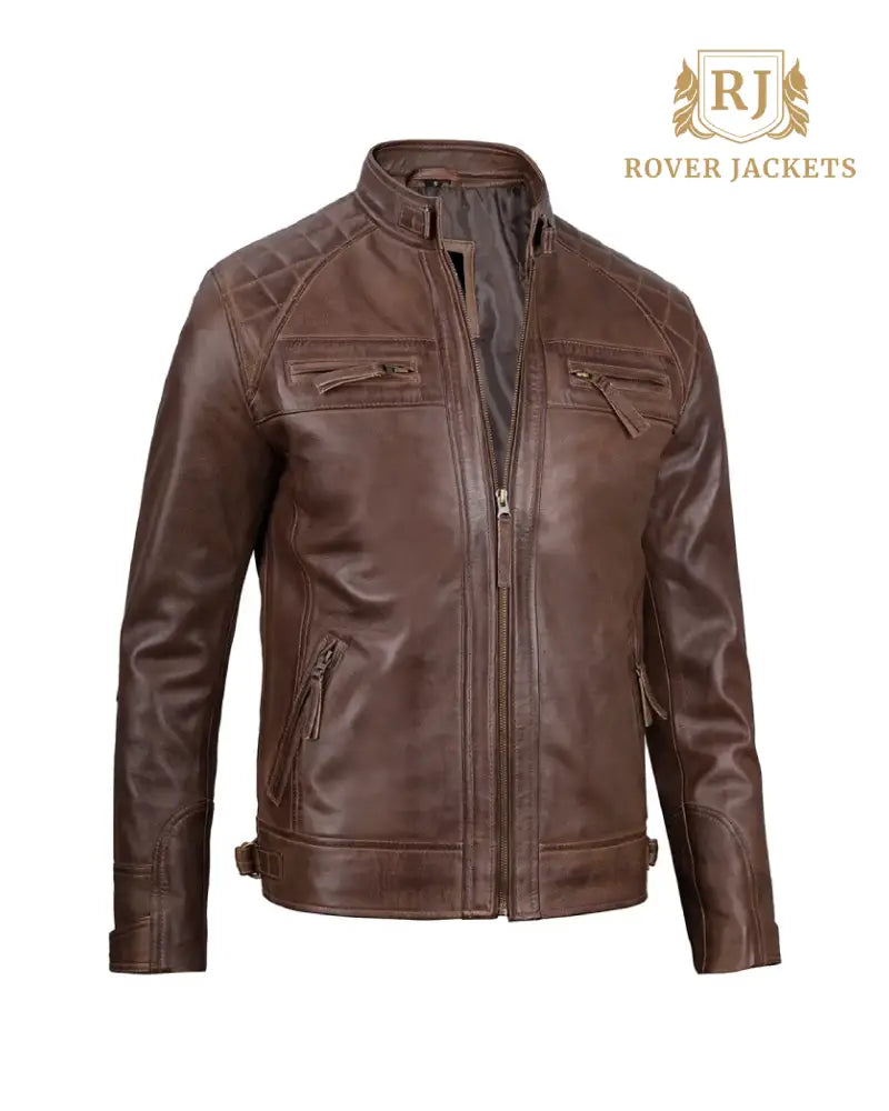 Chocolate Brown Cafe Mens Leather Motorcycle Jacket