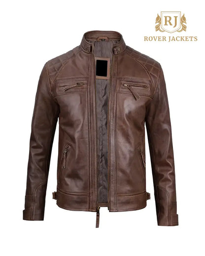 Chocolate Brown Cafe Mens Leather Motorcycle Jacket