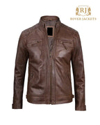 Chocolate Brown Cafe Mens Leather Motorcycle Jacket