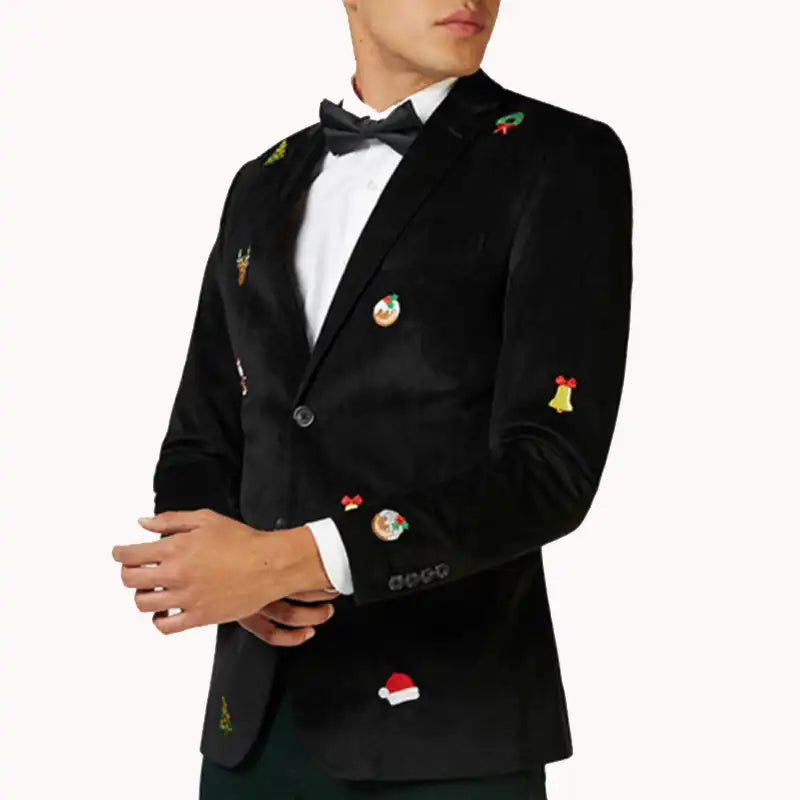 Mens Christmas Blazer Tuxedo Black