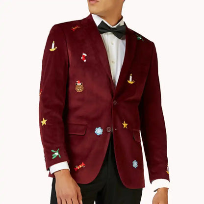 Mens Christmas Blazer Tuxedo Burgundy