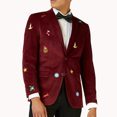 Mens Christmas Blazer Tuxedo Burgundy