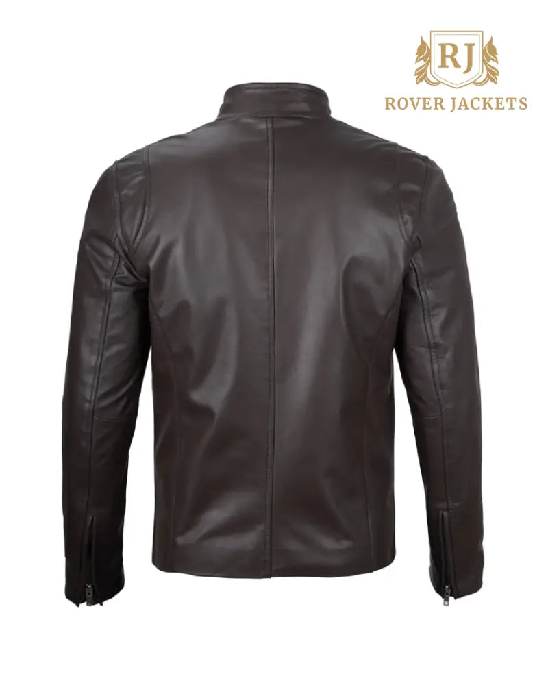 Mens Dark Brown Cowhide Cafe Racer Leather Jacket