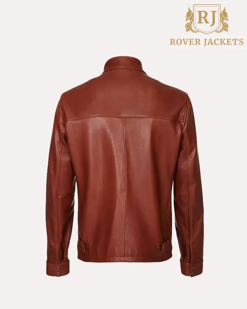 Mens Dark Brown Leather Bomber Jacket Plain Biker Cafe Racer