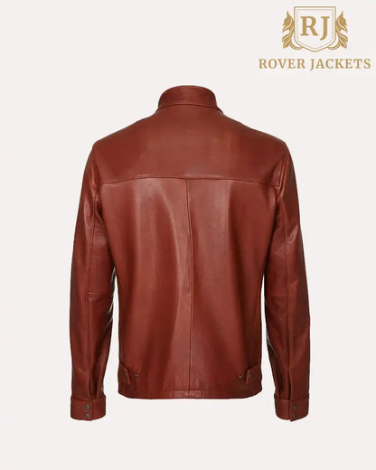 Mens Dark Brown Leather Bomber Jacket Plain Biker Cafe Racer