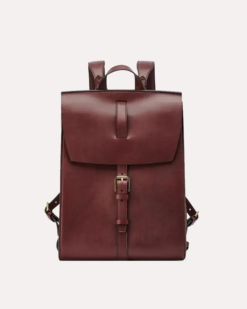 Mens Fold Over Genuine Leather Brown Backpack