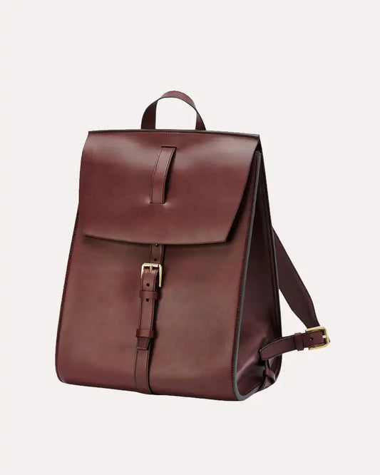 Mens Genuine Leather Brown Backpack Fold Over