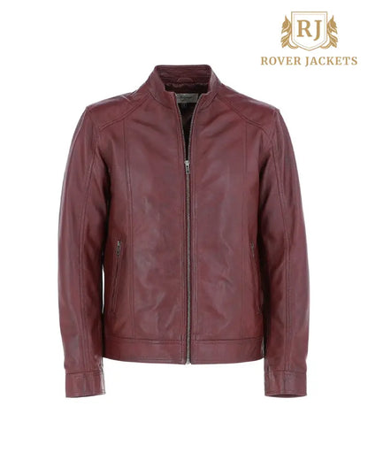 Mens Hard Knott Burgundy Leather Biker Jacket