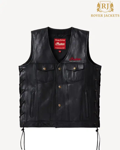 Mens Indian Motorcycle Black Leather Western Vest