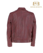 Mens Hard Knott Burgundy Leather Biker Jacket