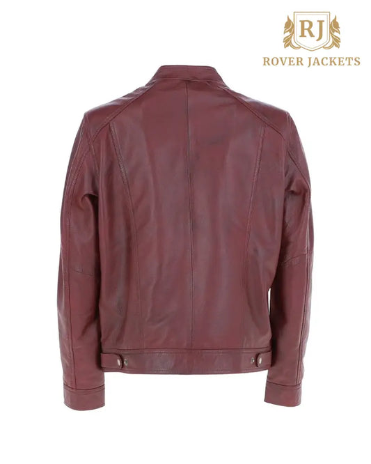 Mens Hard Knott Burgundy Leather Biker Jacket