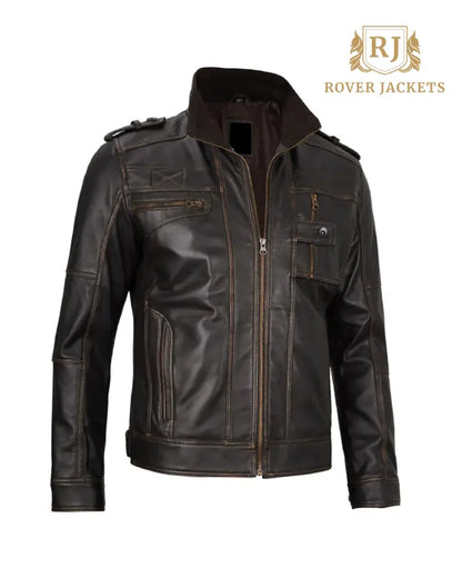 Mens Ruboff Dark Brown Leather Biker Jacket