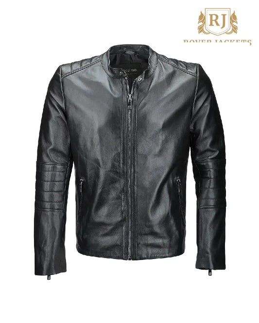 Mens McQueen Vegetable Tanned Black Leather Biker Jacket